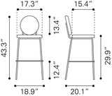 Odessa Barstool - Set of 2 Green & Gold 109806 Zuo Modern