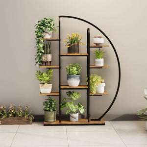 English Elm 62.2 Inch Nine Tier Moon Shaped Metal Plant Stand with Integrated Led Grow Light W3101P443485
