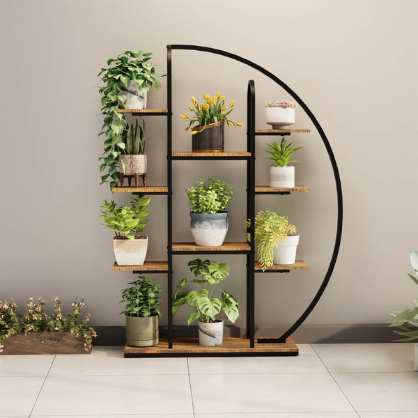 English Elm 62.2 Inch Nine Tier Moon Shaped Metal Plant Stand with Integrated Led Grow Light W3101P443485