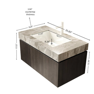 English Elm Muri Floating Bathroom Vanity Plywood Cabinet Sintered Stone Top Oak Drawer W2615S00588