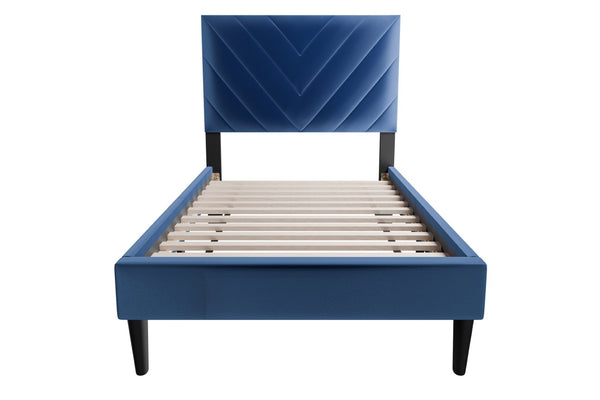 English Elm Twin Velvet Upholstered Bed With Adjustable Headboard, Chic V-Stitching, And 12-Slat Support System B089P240515-GIGA