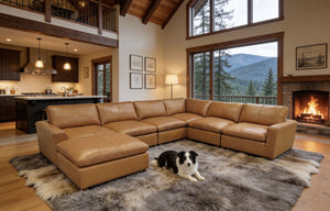 English Elm Leather Match Modular Sectional Sofa with Top Grain Upholstery for Open Living Rooms Ginger B2748S00165