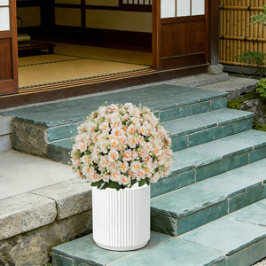 English Elm 24-inch Faux Snow Lotus Potted Arrangement Uv Resistant Lifelike Floral Set of Two White+Pink W2945P458460