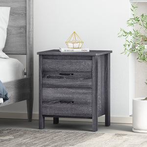 English Elm Toolless Assembly Two Drawer Nightstand Faux Wood Finish Modern Bedroom Storage 72038.00SONGRY