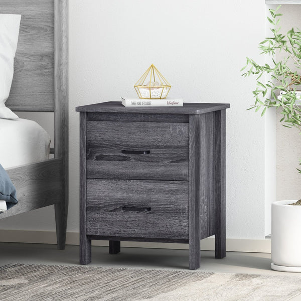 English Elm Toolless Assembly Two Drawer Nightstand Faux Wood Finish Modern Bedroom Storage 72038.00SONGRY