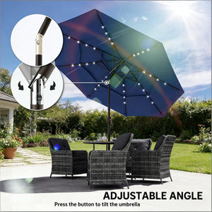 English Elm Garden Cantilever Patio Umbrella with Solar Led Lights and Upf30 Polyester Canopy Navy Blue T3971P481885