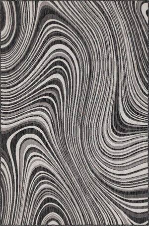 Unique Loom Outdoor Modern Pool Machine Made Abstract Rug Charcoal, Gray/Ivory 6' 1" x 9' 0"