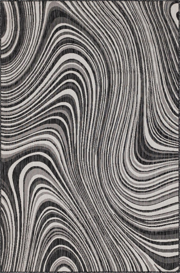 Unique Loom Outdoor Modern Pool Machine Made Abstract Rug Charcoal, Gray/Ivory 6' 1" x 9' 0"