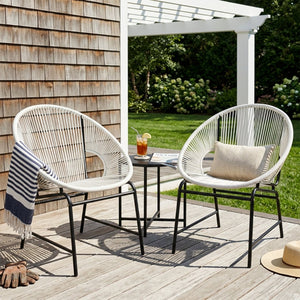 English Elm Nusa Outdoor Pe Rattan Patio Chairs with Iron Frame Airy Oval Weave Set of 2 White N775P422987W