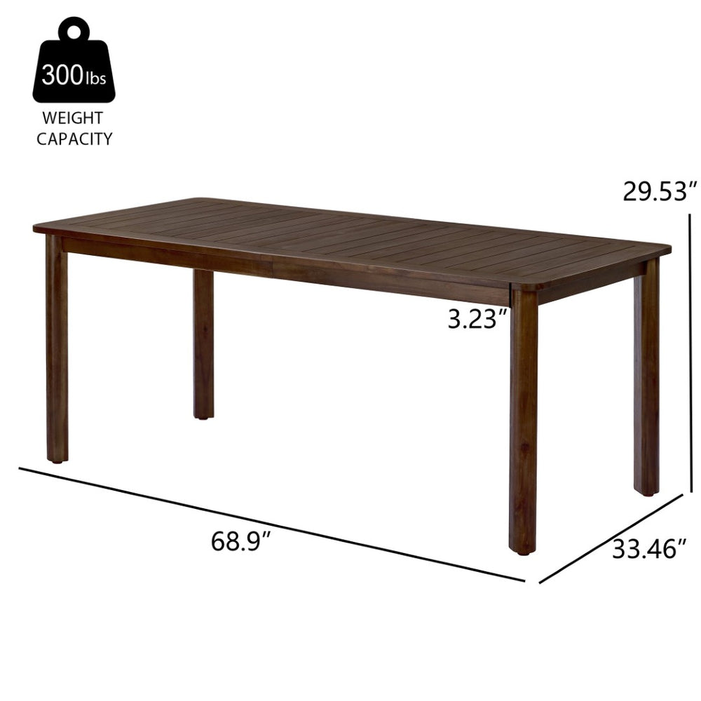 English Elm Rectangular Acacia Wood Outdoor Dining Table Seats 6 with Slatted Top for Patio Dark Brown N768P374498B