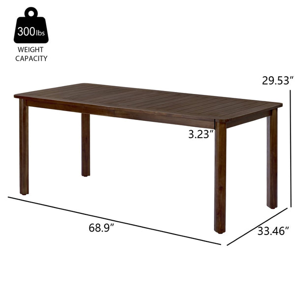 English Elm Rectangular Acacia Wood Outdoor Dining Table Seats 6 with Slatted Top for Patio Dark Brown N768P374498B
