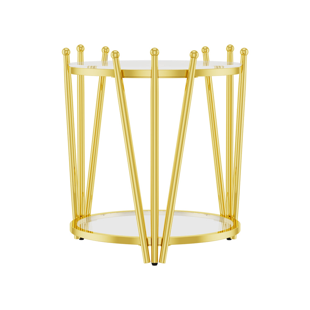 English Elm 19.69inch Gold Round Coffee Table with Crown Frame, 8mm Tempered Glass, Stainless Steel Base, Chic Storage Clear W1550P171466