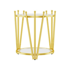 English Elm 19.69inch Gold Round Coffee Table with Crown Frame, 8mm Tempered Glass, Stainless Steel Base, Chic Storage Clear W1550P171466