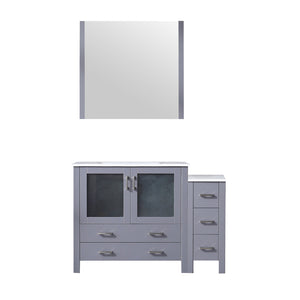 English Elm Dark Grey Single Bath Vanity Set With White Ceramic Top, Mirror & Side Cabinet For Stylish Storage B2731S00952