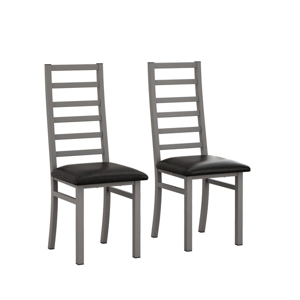 English Elm Metal Dining Chairs Set Of 2 - Stylish Grey Pu Leather, High-Back Steel Legs For Modern Spaces W757P232712