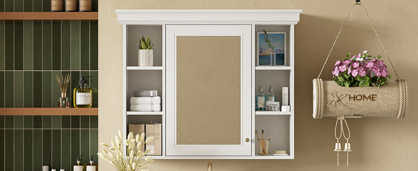 English Elm 35'' 35' 35'' x 28'' Wall Mounted Medicine Cabinet with Mirror Door, Modern MDF Storage with Towel Rod White N710P196545K