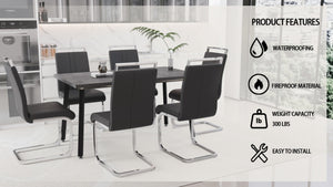 English Elm 55.12-70.87" Expandable Square Dining Set Seats Six with Cushioned Faux Leather Chairs Grey W2189S00905