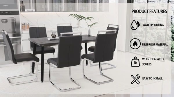 English Elm 55.12-70.87" Expandable Square Dining Set Seats Six with Cushioned Faux Leather Chairs Grey W2189S00905