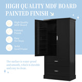 English Elm Tall Bathroom Storage Cabinet, Cabinet With Two Doors and Drawers, Adjustable Shelf, Mdf Board, Black