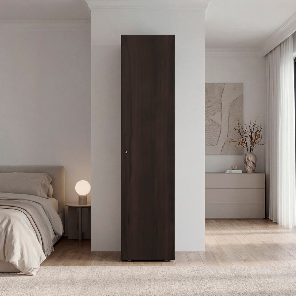 English Elm Deftones Tall Narrow Wenge Cabinet Four Shelves Slim Floor to Ceiling Bedroom Storage B128P485410