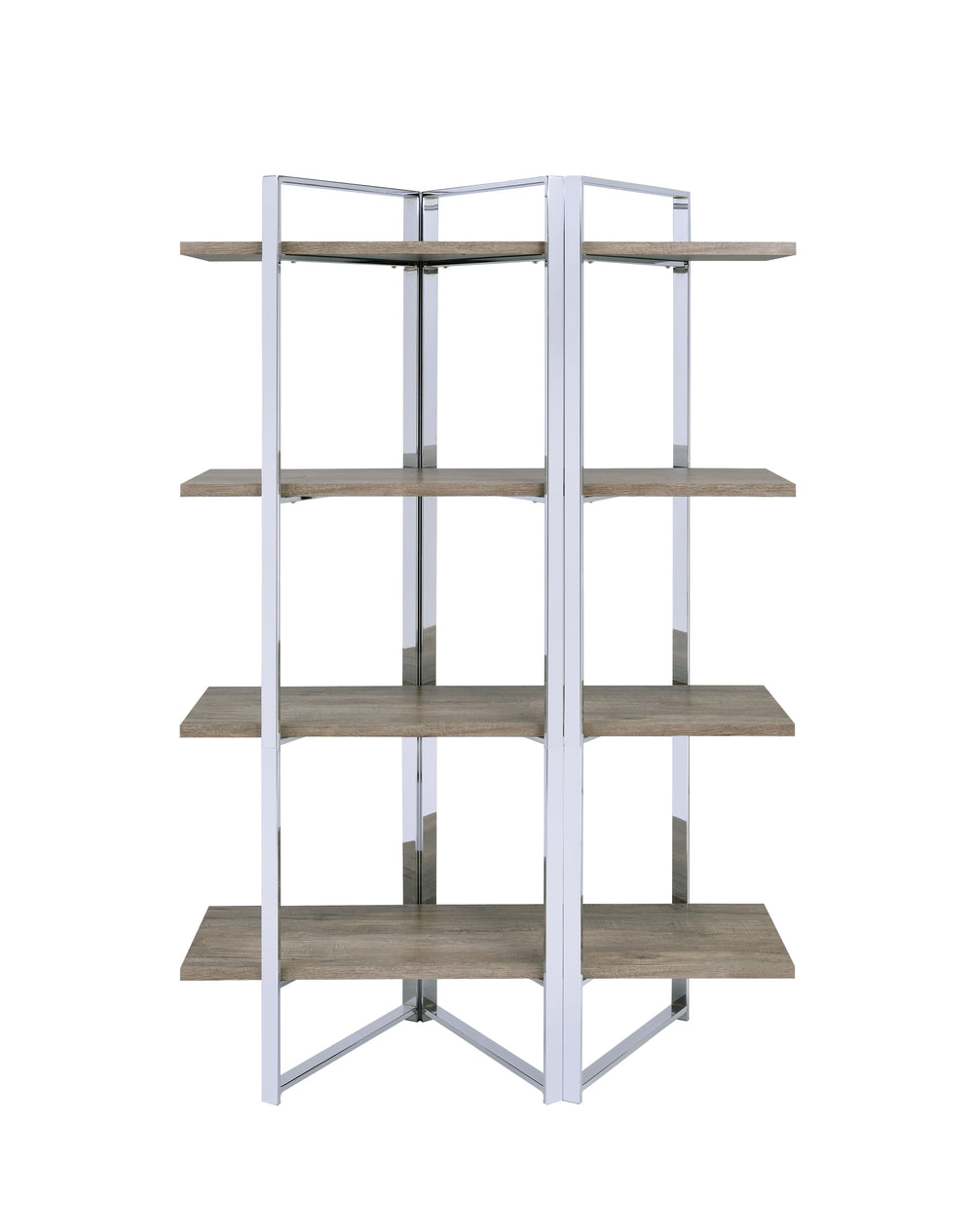 English Elm Libby Modern Chrome & Oak Etagere Bookshelf with 4 Open Wooden Shelves, Freestanding Storage Solution B2726P285841