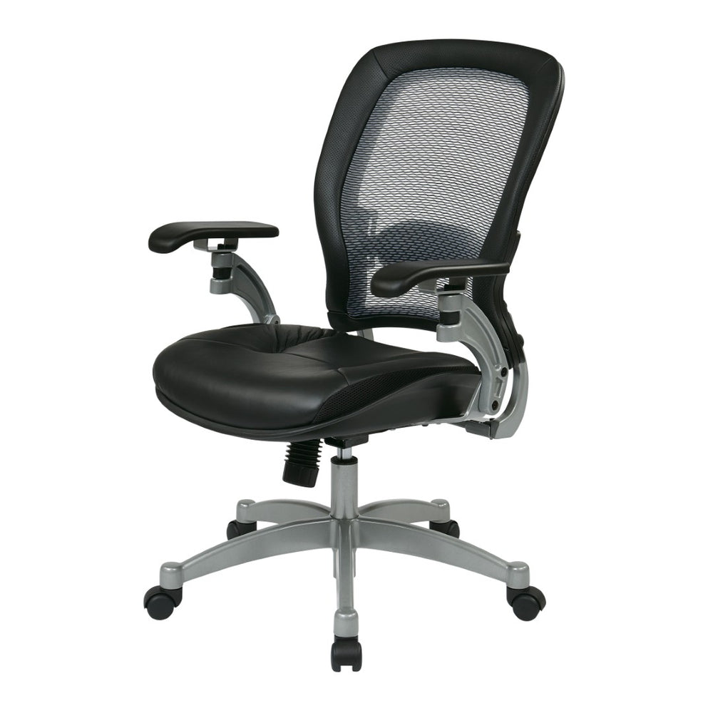 OSP Home Furnishings Professional Airgrid Mesh Back Executive Chair with Leather Seat and Lumbar Support 3680