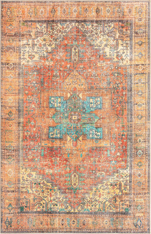 Unique Loom Timeless Peter Machine Made Abstract Rug Rust Red, Blue/Green/Gold/Olive/Orange/Yellow/Light Blue/Light Green/Light Brown/Ivory 5' 1" x 8' 0"