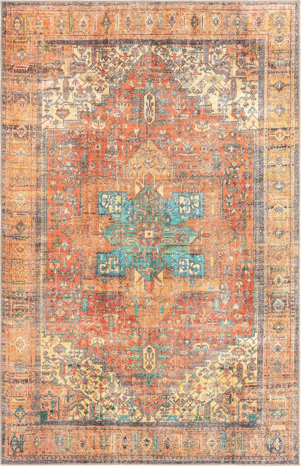 Unique Loom Timeless Peter Machine Made Abstract Rug Rust Red, Blue/Green/Gold/Olive/Orange/Yellow/Light Blue/Light Green/Light Brown/Ivory 5' 1" x 8' 0"