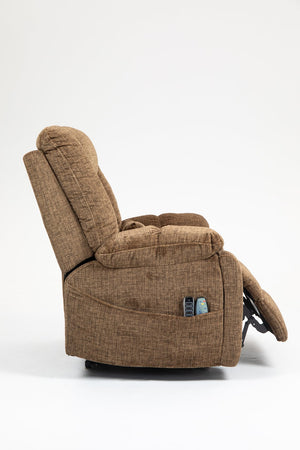English Elm Power Lift Recliner modern velvet lift chair with remote, tufted wingback, ergonomic support, 350 lb capacity Brown W547S00066