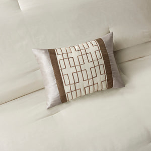 English Elm 7 Piece Comforter Set - Elegant Taupe And Brown California King Ensemble With Decorative Pillows B03597134