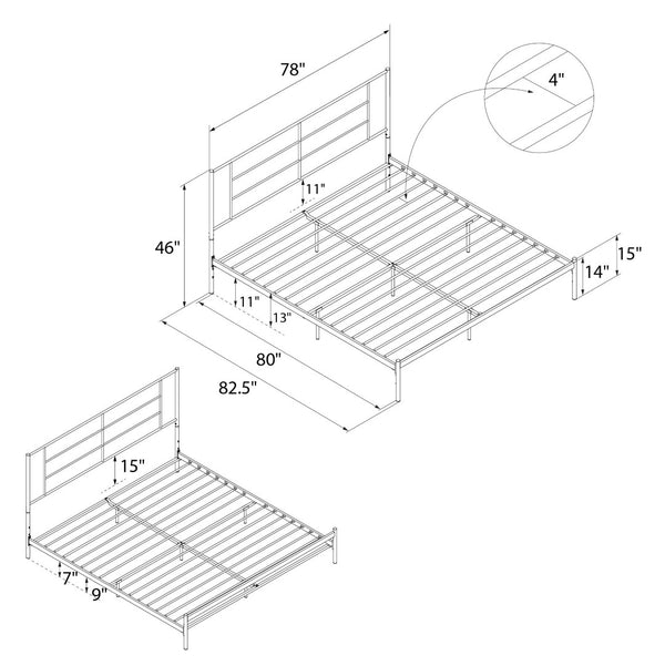 English Elm Praxis Metal Platform Bed Minimalist Steel Frame with Under Bed Storage Space B2733P444612