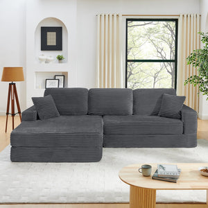 English Elm Left modular sectional sofa with convertible bed, space-saving L-shape, plush flannelette, foam-filled comfort perfect for guests and compact living rooms Gray W487S00298