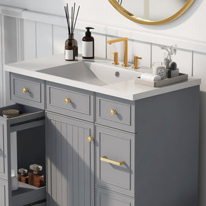 English Elm [Sink 36x18" Rectangular 3-Hole Resin Bathroom Sink, 4" Center Set, Durable White Vanity Top, Fits Standard Drain WF316073AAK