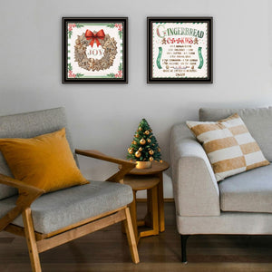 English Elm Trendy Decor 4u Gingerbread Wreath 2 Piece Framed Art Set Handcrafted Wood Wall Prints B067P256628