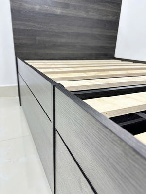 English Elm Robin Twin Storage Bed Dark Gray with 4 Extra-Deep Drawers, Sturdy Wood Frame, Slatted Platform, Adjustable Headboard Shelves B040S00132