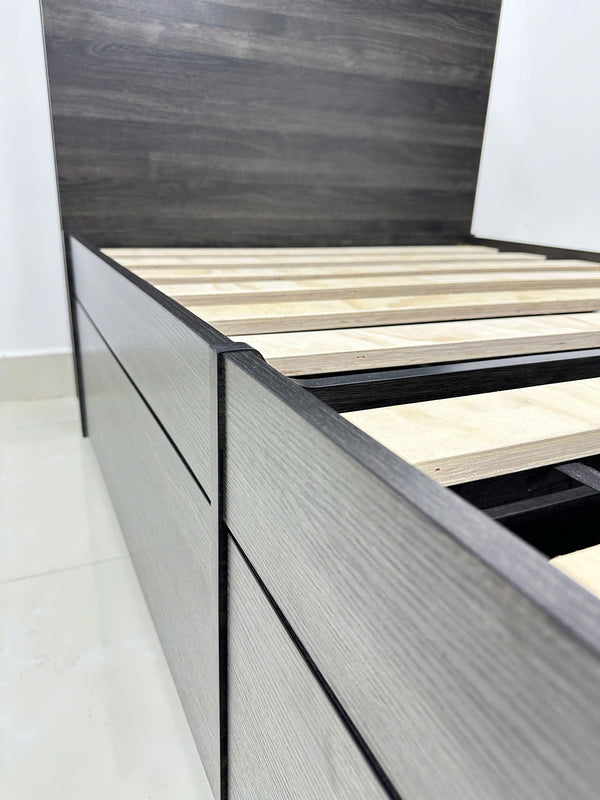 English Elm Robin Twin Storage Bed Dark Gray with 4 Extra-Deep Drawers, Sturdy Wood Frame, Slatted Platform, Adjustable Headboard Shelves B040S00132