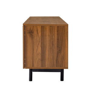 English Elm 78 Inch Walnut Media Console with Slatted Doors Solid Wood Legs and Cable Management N710P374705P