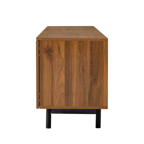 English Elm 78 Inch Walnut Media Console with Slatted Doors Solid Wood Legs and Cable Management N710P374705P