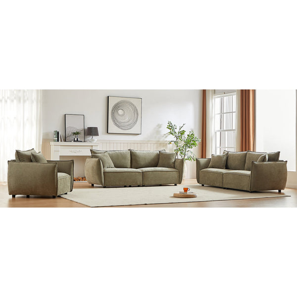 English Elm 3-Seater Combo Sofa Set With 5 Pillows – Modern Chenille & Wooden Frame For Stylish Living Rooms W1193S00116