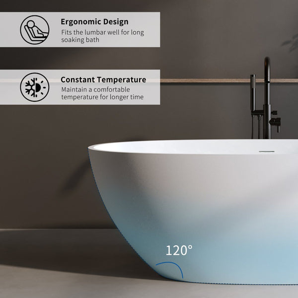 English Elm 59'' Freestanding Resin Stone Soaking Tub Sculptural Matte Finish with Overflow Drain W2753P191209