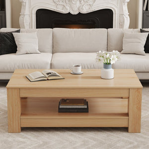 English Elm A Modern Two-tier Mdf Coffee Table with Open Shelf for Living Room Storage W3875P392270