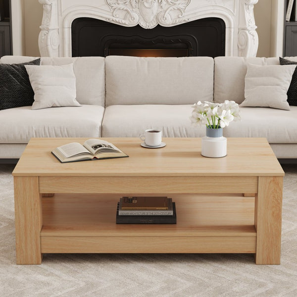 English Elm A Modern Two-tier Mdf Coffee Table with Open Shelf for Living Room Storage W3875P392270