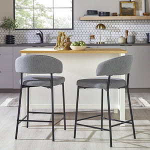 English Elm Walker Edison - Modern Curved Back Counter Stool Set of 2 Charcoal Grey Upholstered Durable Steel Base, Easy Clean B185P169223