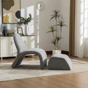 English Elm 24.8 Inch Chenille Armless Accent Chair with Matching Storage Ottoman for Any Room Gray W3098P451469