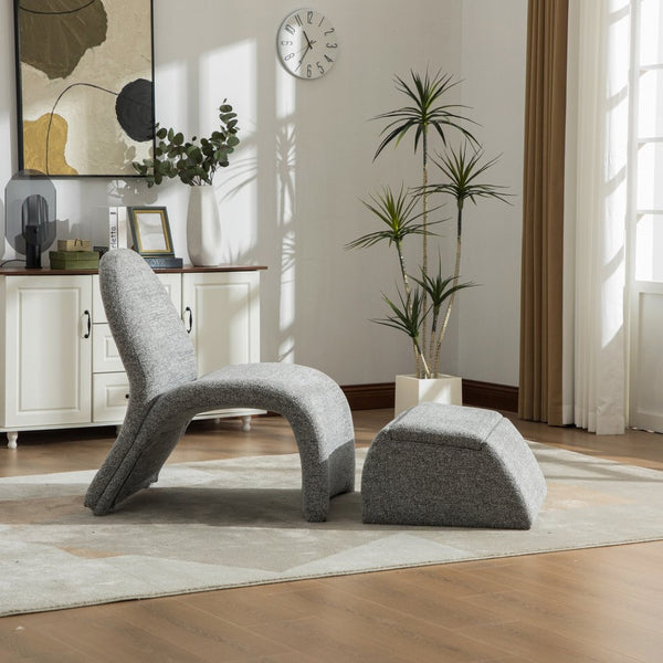 English Elm 24.8 Inch Chenille Armless Accent Chair with Matching Storage Ottoman for Any Room Gray W3098P451469