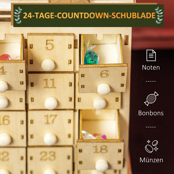 English Elm Homcom Light-Up Christmas Advent Calendar With 24 Drawers, Battery-Operated Led For Festive Fun W2225P249701
