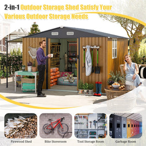 English Elm 10x12 Ft Galvanized Steel Outdoor Shed Dual Zone Lockable Sliding Doors Backyard Storage Yellow W1598S00033