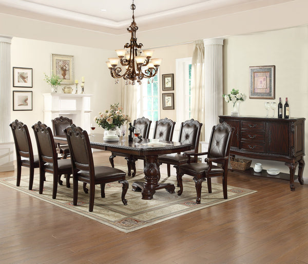 English Elm 2pc Traditional Dining Side Chairs with Carved Frames, Tufted Faux Leather Seats, Rich Dark Brown Finish B2741P372235