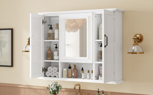 English Elm 36" Freestanding Single Sink Bathroom Vanity Rubberwood Cabinet with Matching Mirror White N725S314034K