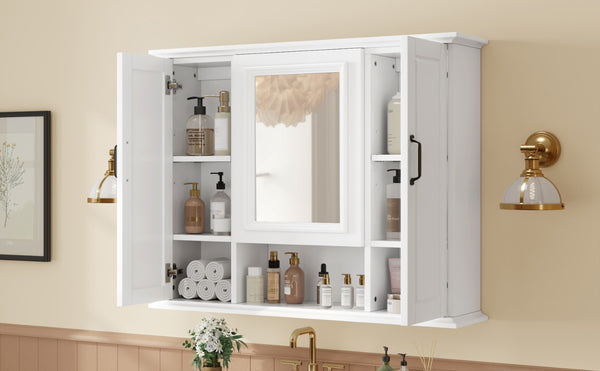 English Elm 36" Freestanding Single Sink Bathroom Vanity Rubberwood Cabinet with Matching Mirror White N725S314034K